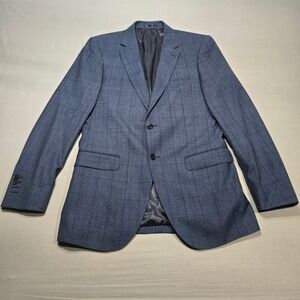 Hawes & Curtis Sartorial 40L Slim Fit Blue Windowpane Wool Blazer Super 100s
